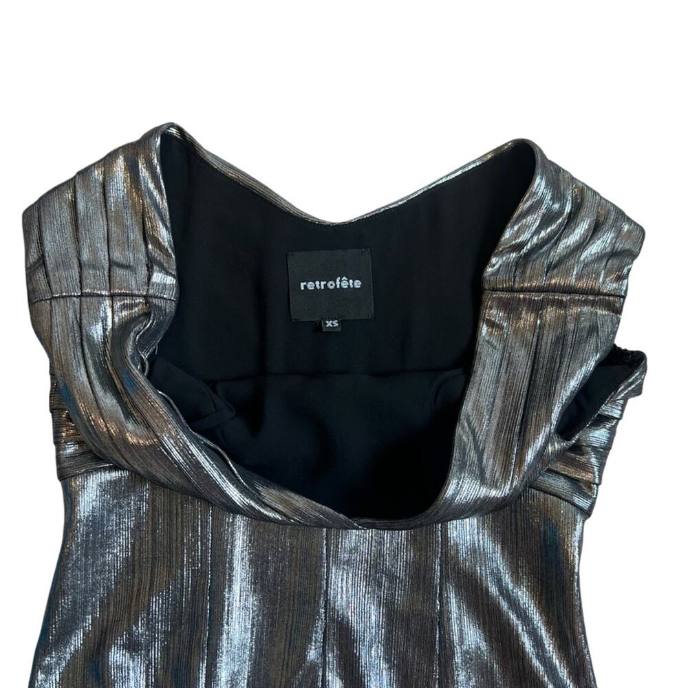 Retrofete Rowan Women’s Pleated Silver Chrome Off The Shoulder Bodysuit Size XS - Picture 4 of 14